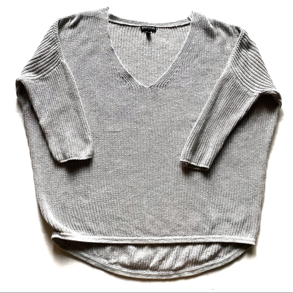 Express Oversized V-Neck Sweater Gray - Size S